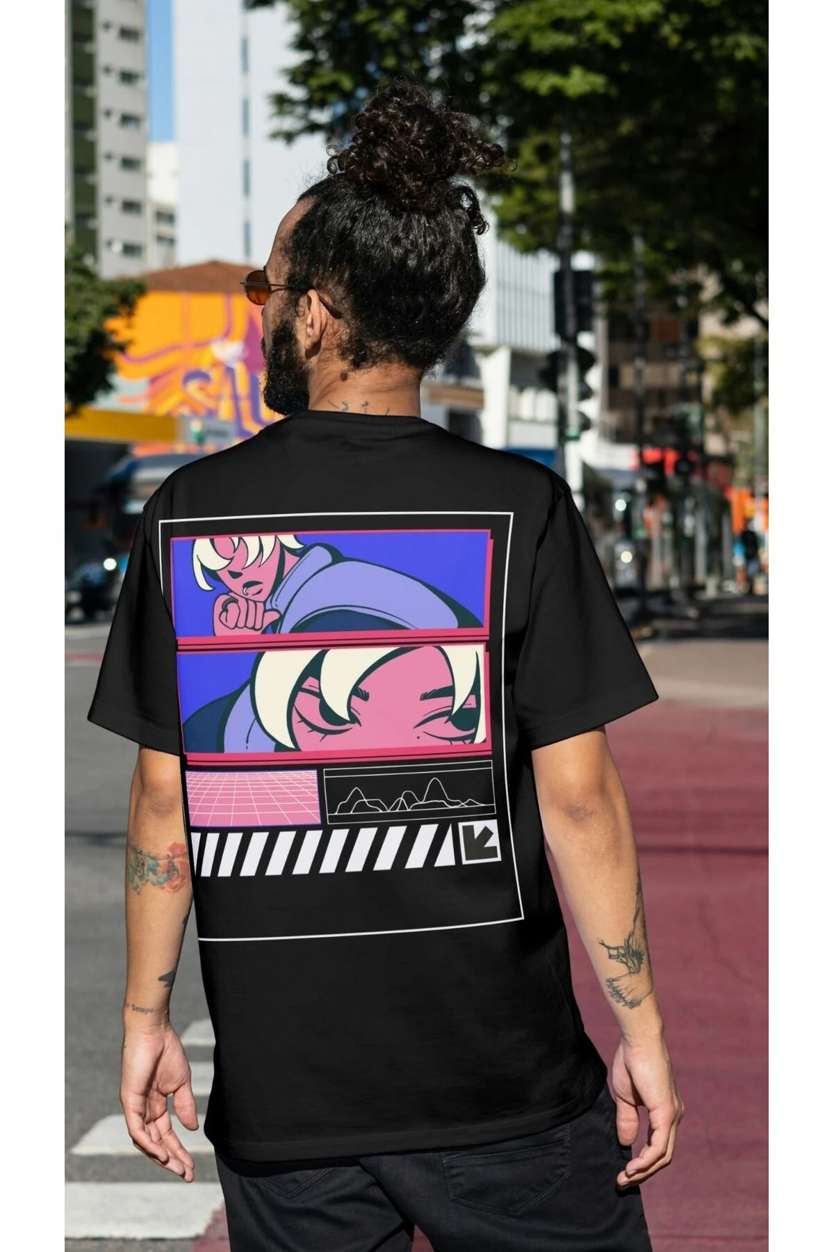 Erkek oversize tişört bisiklet yaka  Anime baskılı