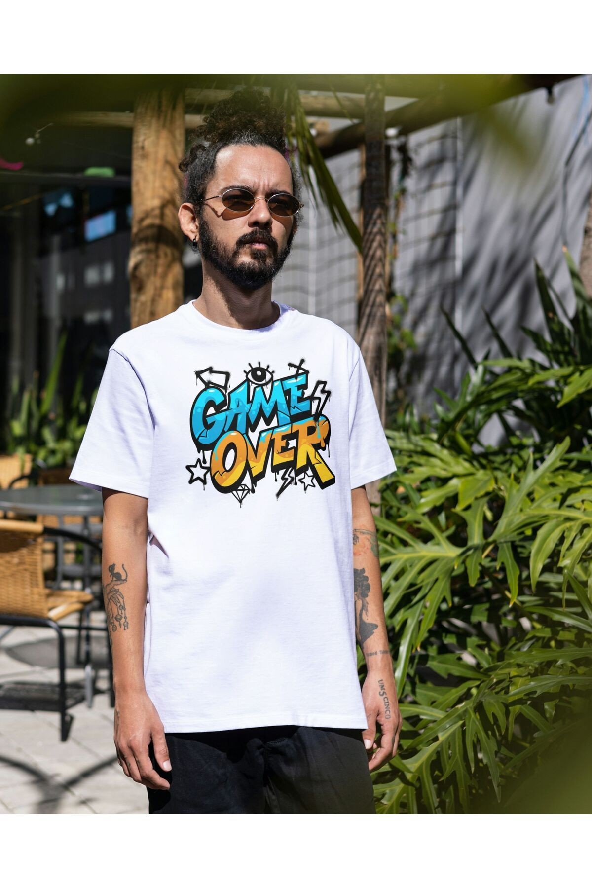 GAMEOVER TEMALI BİSİKLET YAKA OVERSİZE T-SHİRT image