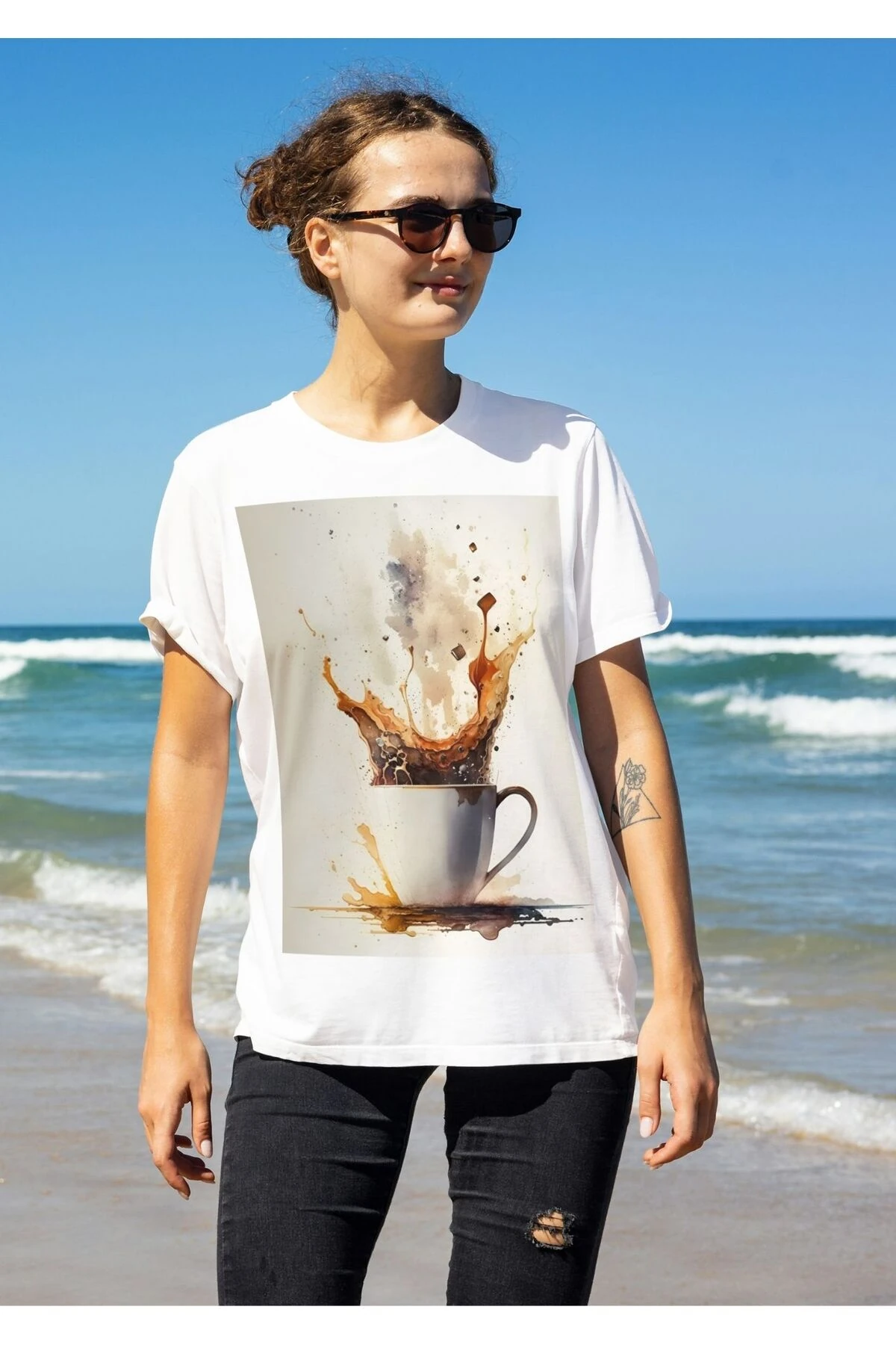 KAHVE TEMALI BİSİKLET YAKA TSHIRT