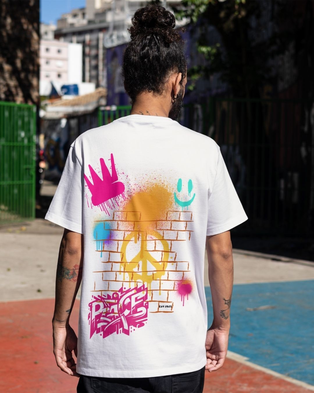 BİSİKLET YAKA OVERSİZE BASKILI TSHIRT