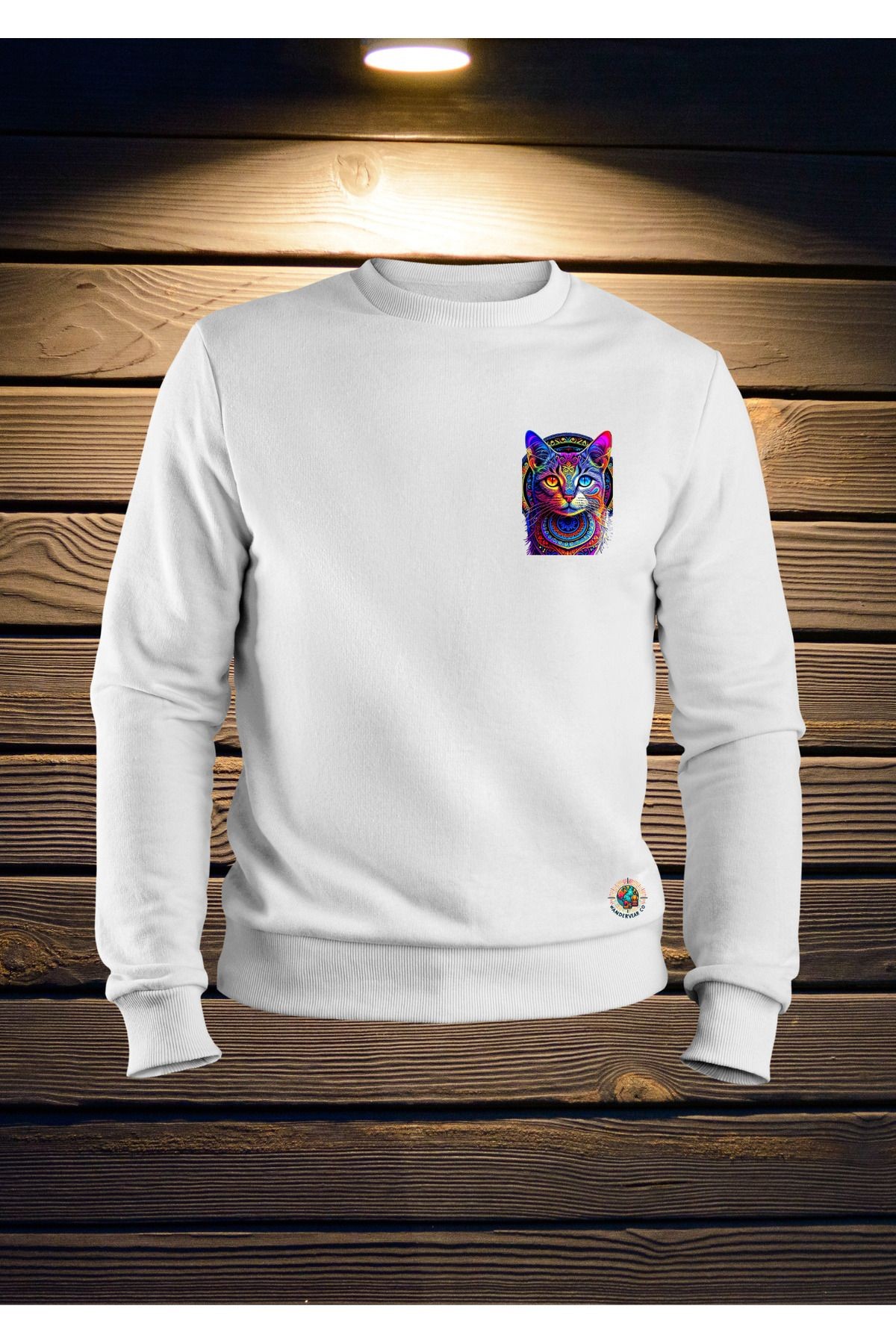 UNİSEX KEDİ TEMALI BİSİKLET YAKA SWEATSHIRT