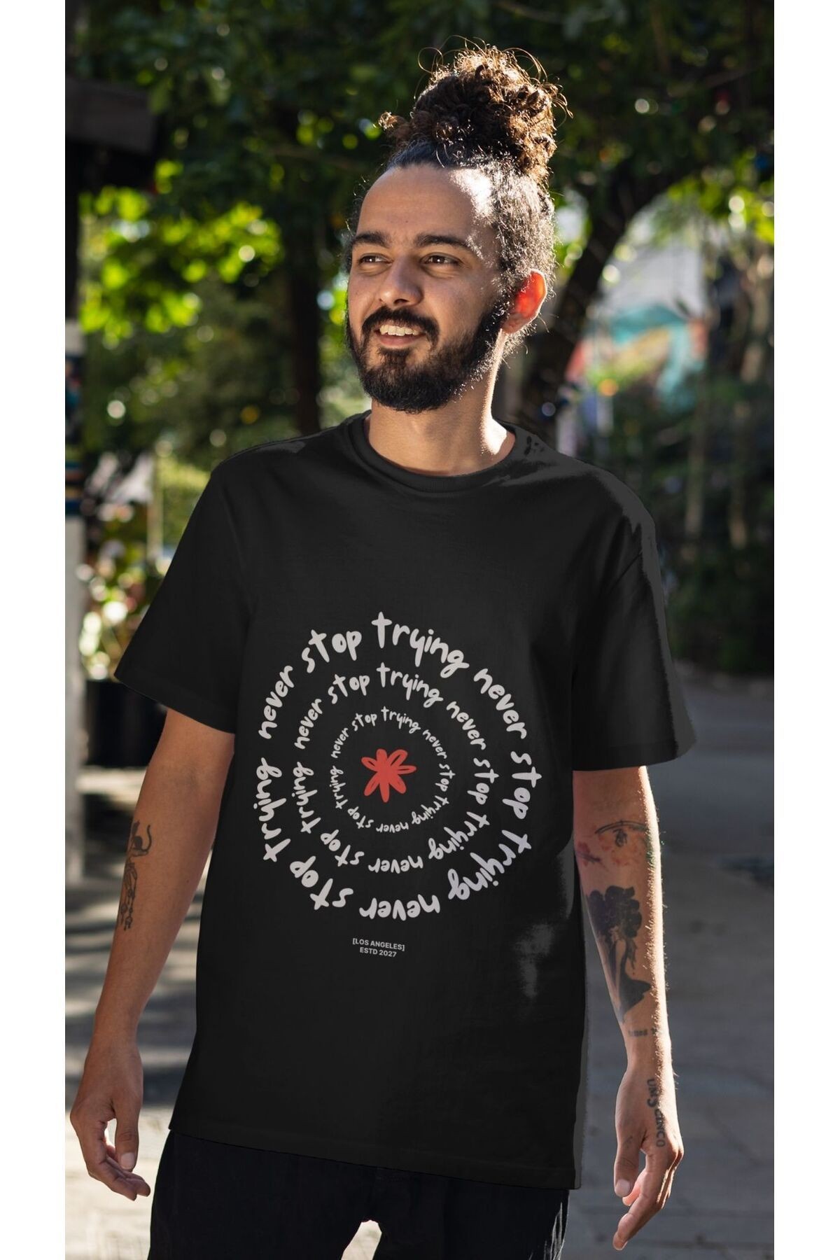 SIRT BASKILI ERKEK OVERSİZE SİYAH TSHİRT main variant image