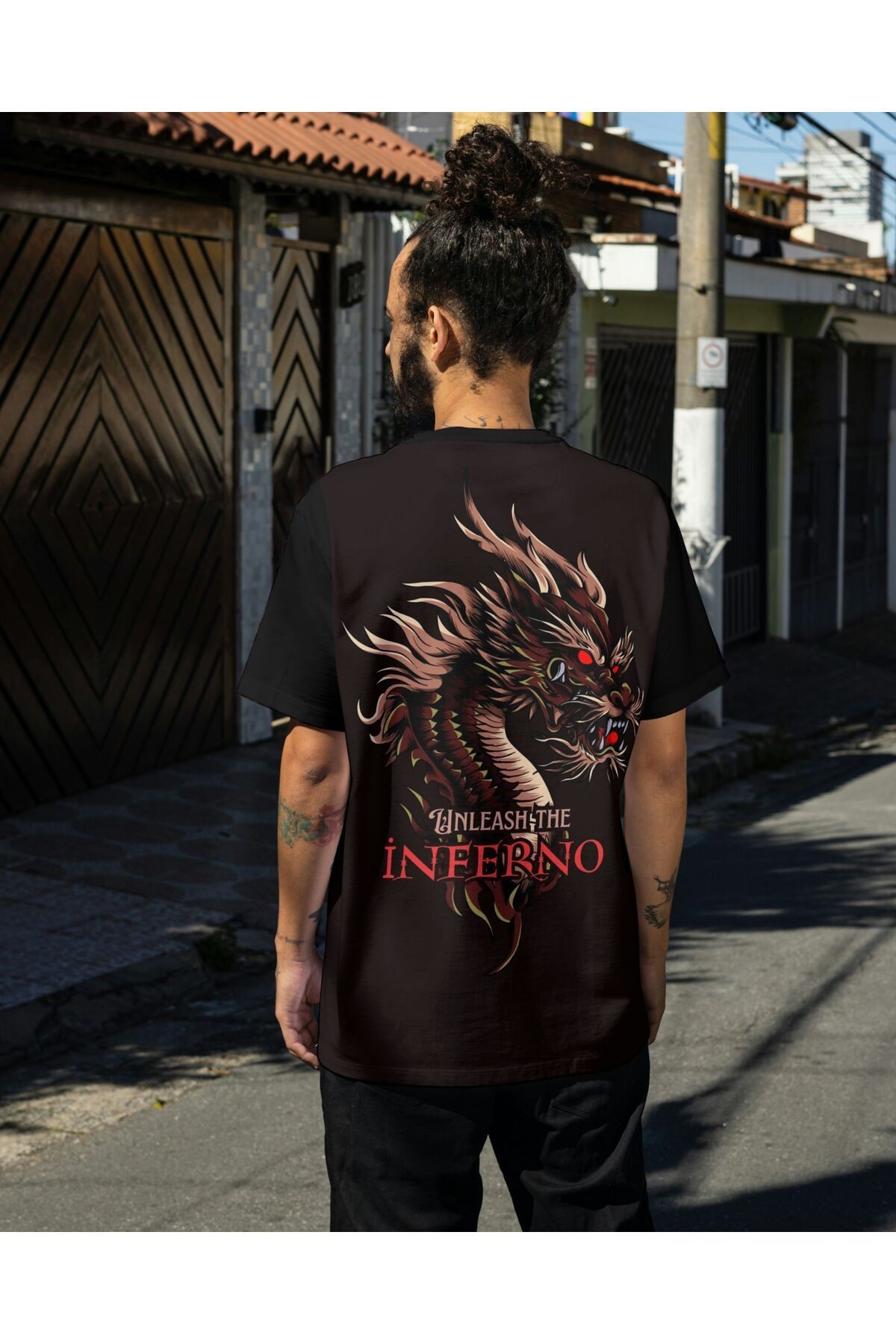 Inferno Dragon TEMALI BİSİKLET YAKA OVERSİZE T-SHİRT image