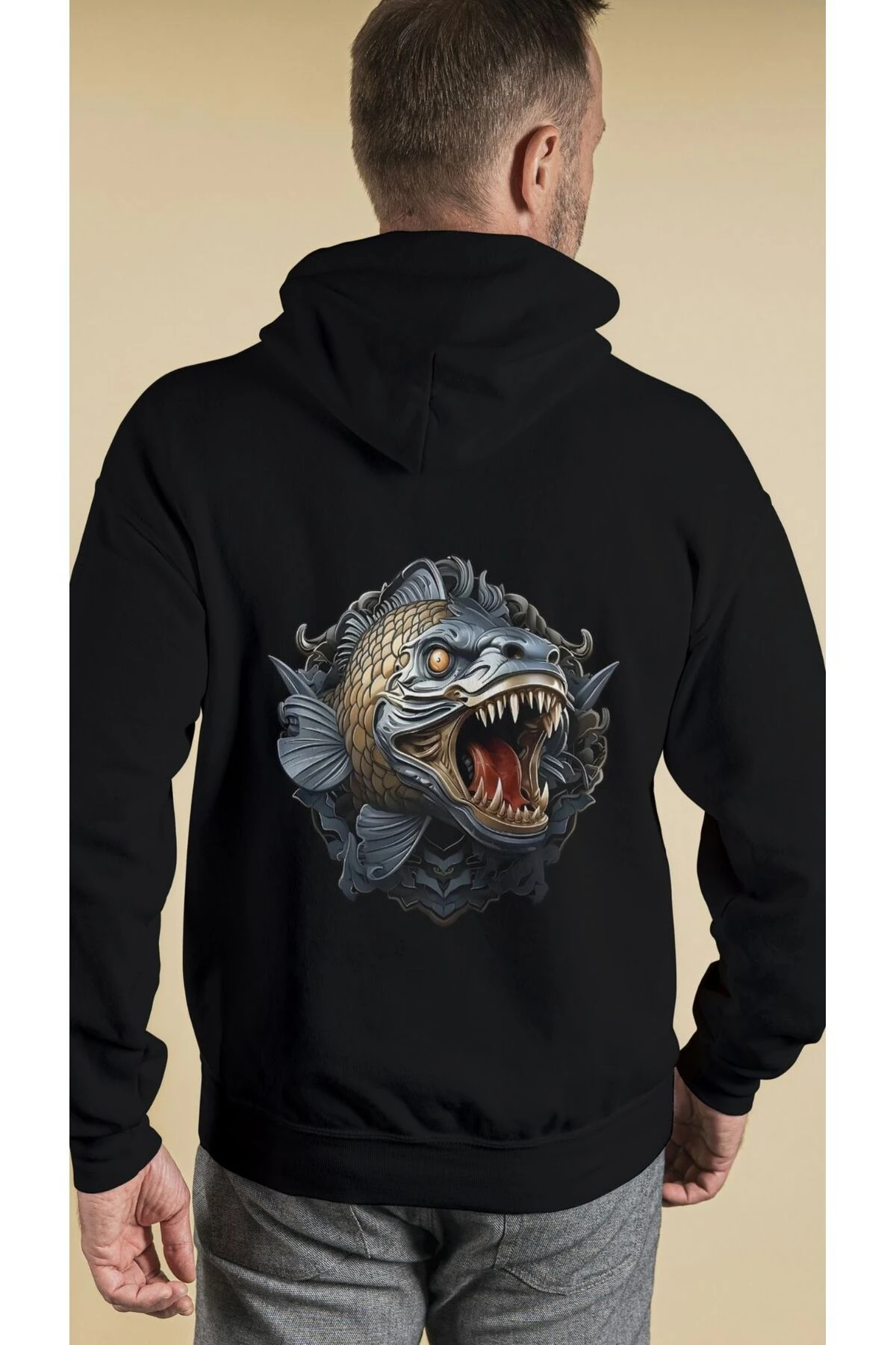 BALIKCI SERİSİ KAPŞONLU SWEATSHIRT 3 İPLİK ŞARDONLU