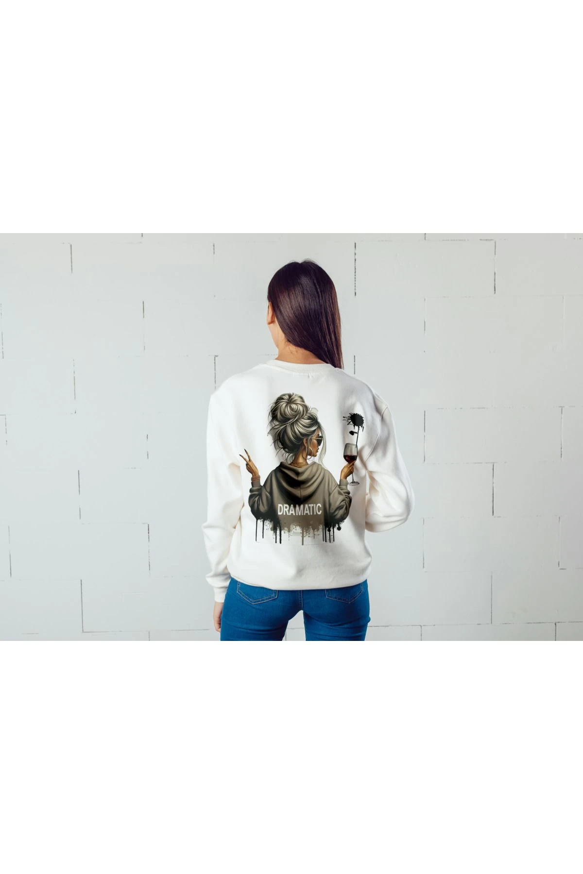 Baskılı Bisiklet Yaka Sweatshırt