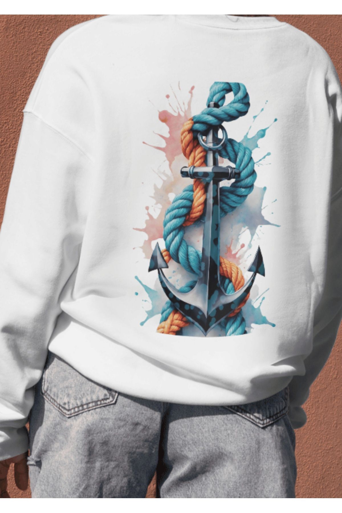 SIRT BASKILI UNİSEX BEYAZ SWEATSHIRT image