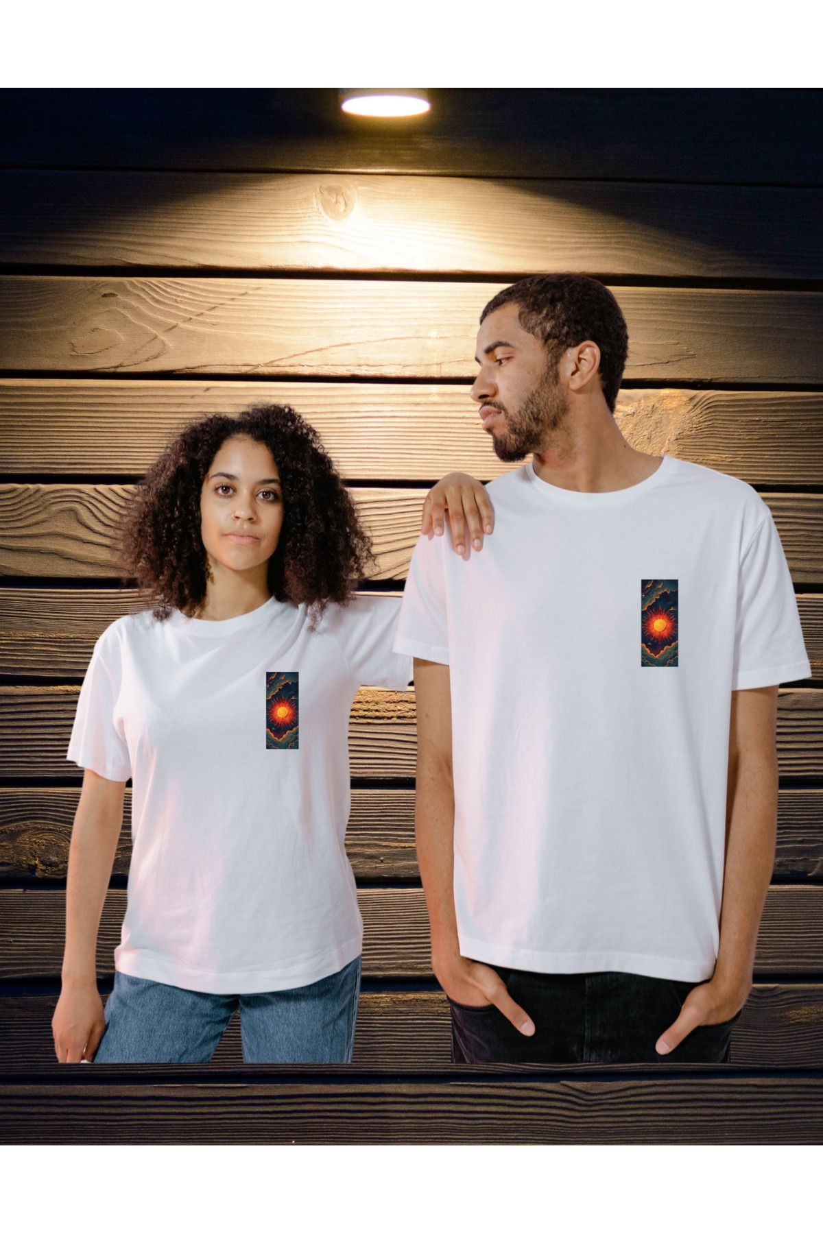 Güneş Temalı Bisiklet Yaka Beyaz T-shirt main variant image