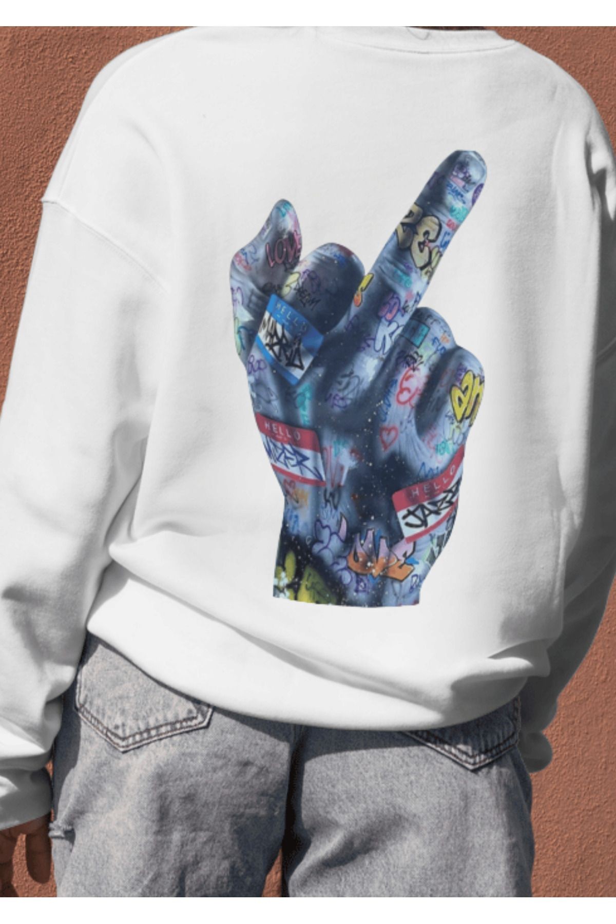 UNISEX BİSİKLET YAKA BASKILI SWEATSHIRT image