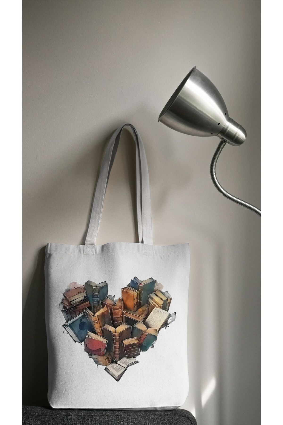 KİTAP VE AŞK TEMALI  %100 Pamuklu Ham Bez Çanta