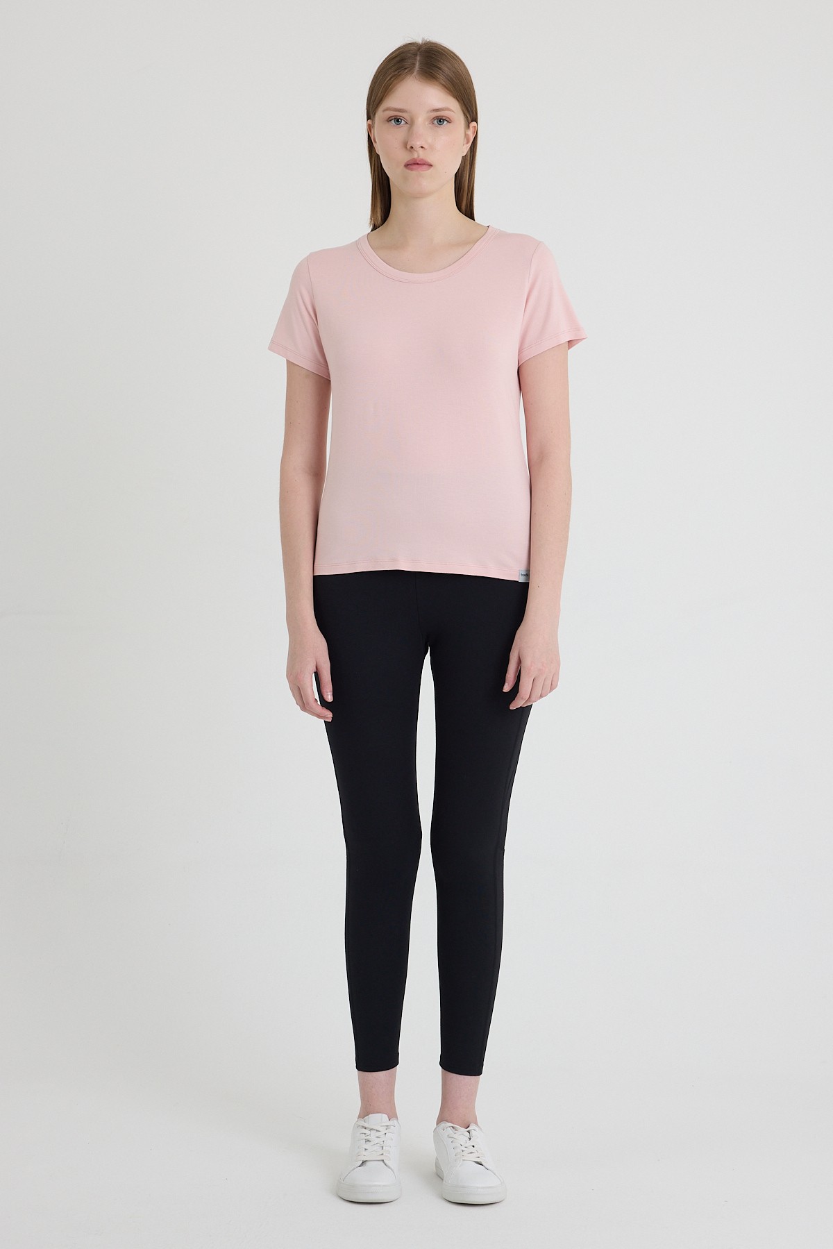 Sıfır Yaka Bambu Kadın Tişört - Powder Pink