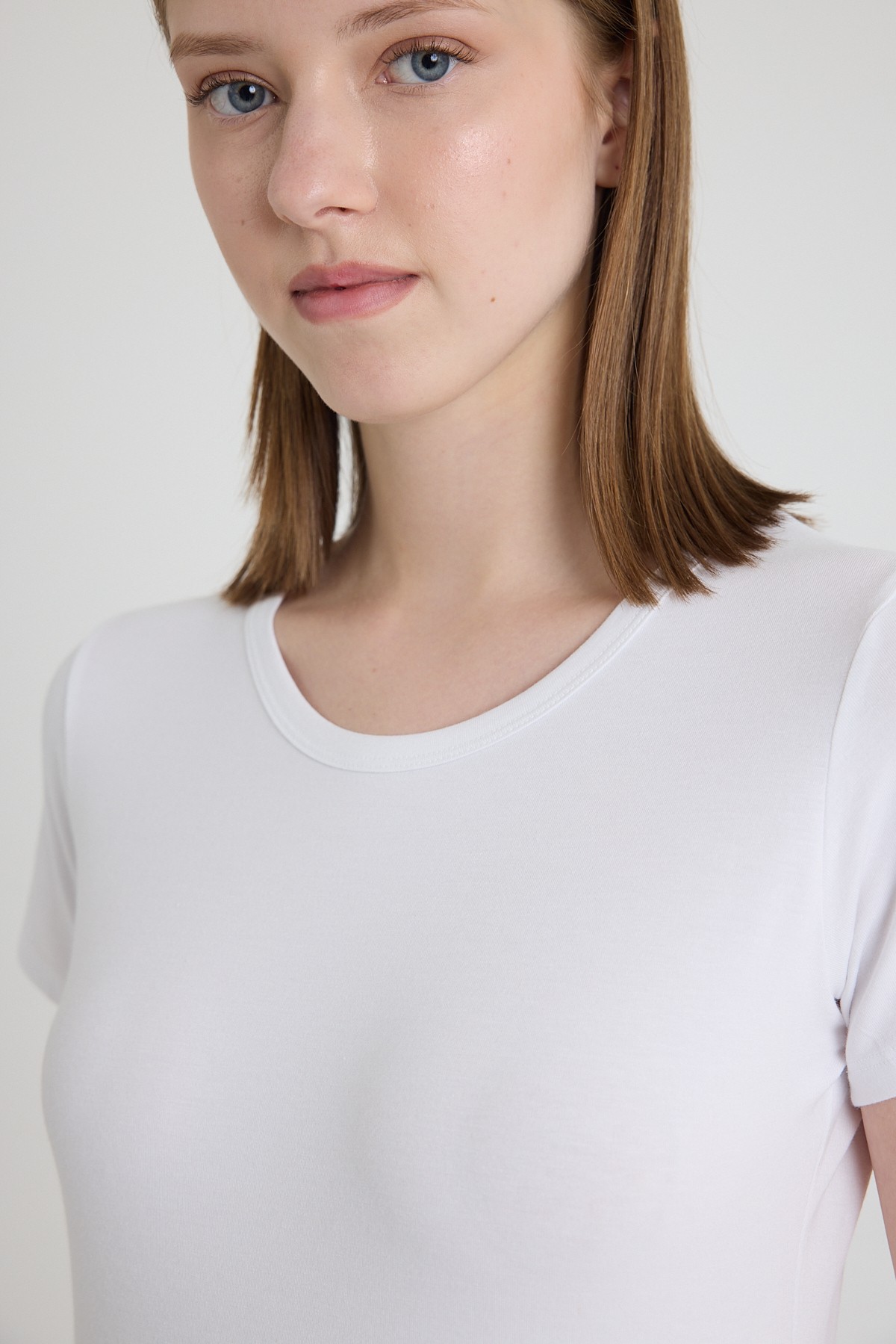 Sıfır Yaka Bambu Kadın Tişört - Solid White