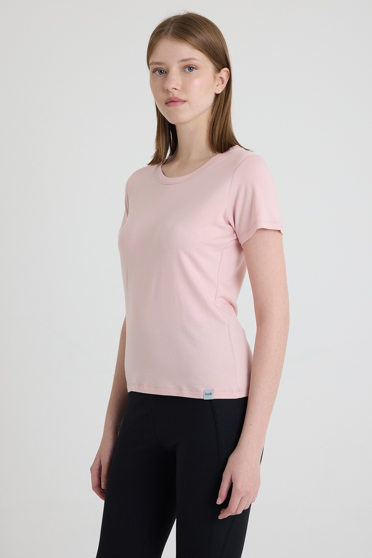 Sıfır Yaka Bambu Kadın Tişört - Powder Pink