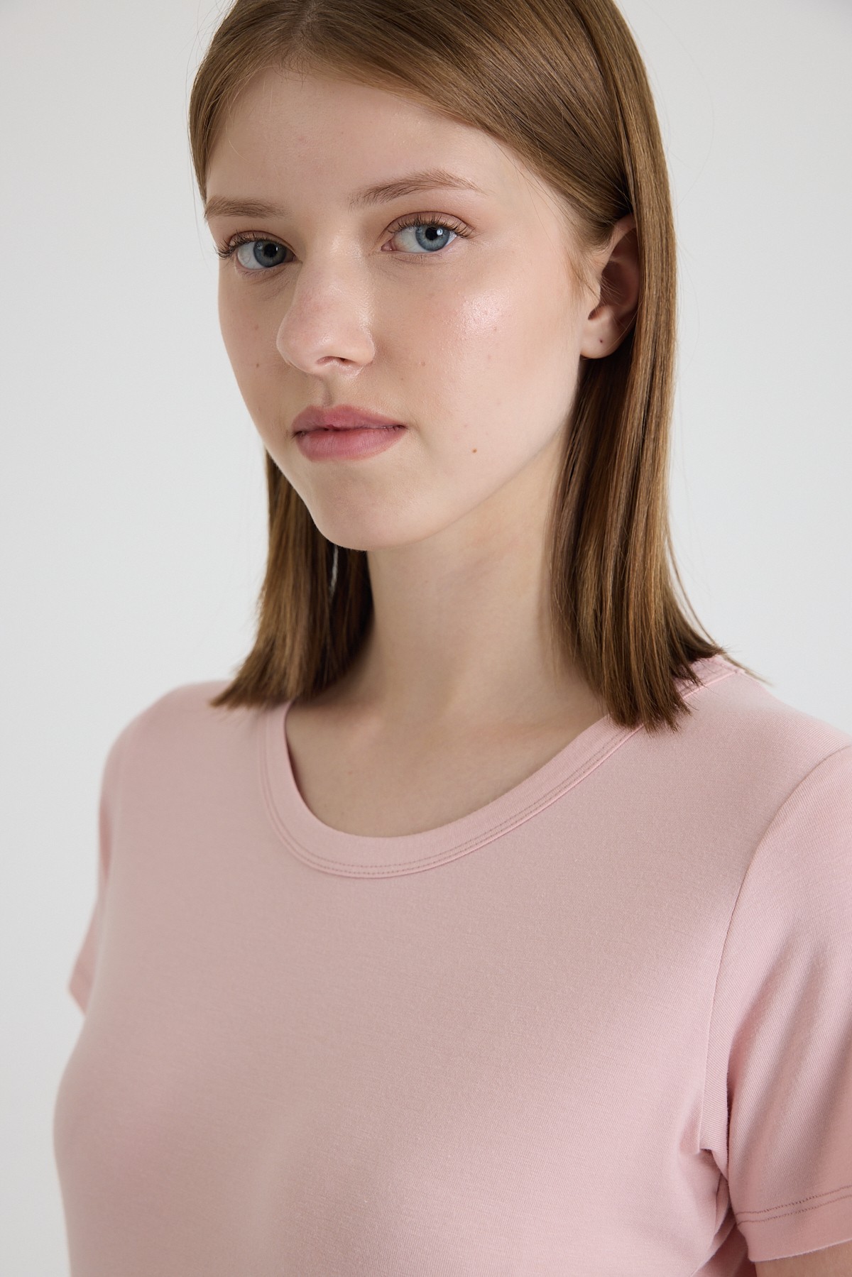 Sıfır Yaka Bambu Kadın Tişört - Powder Pink