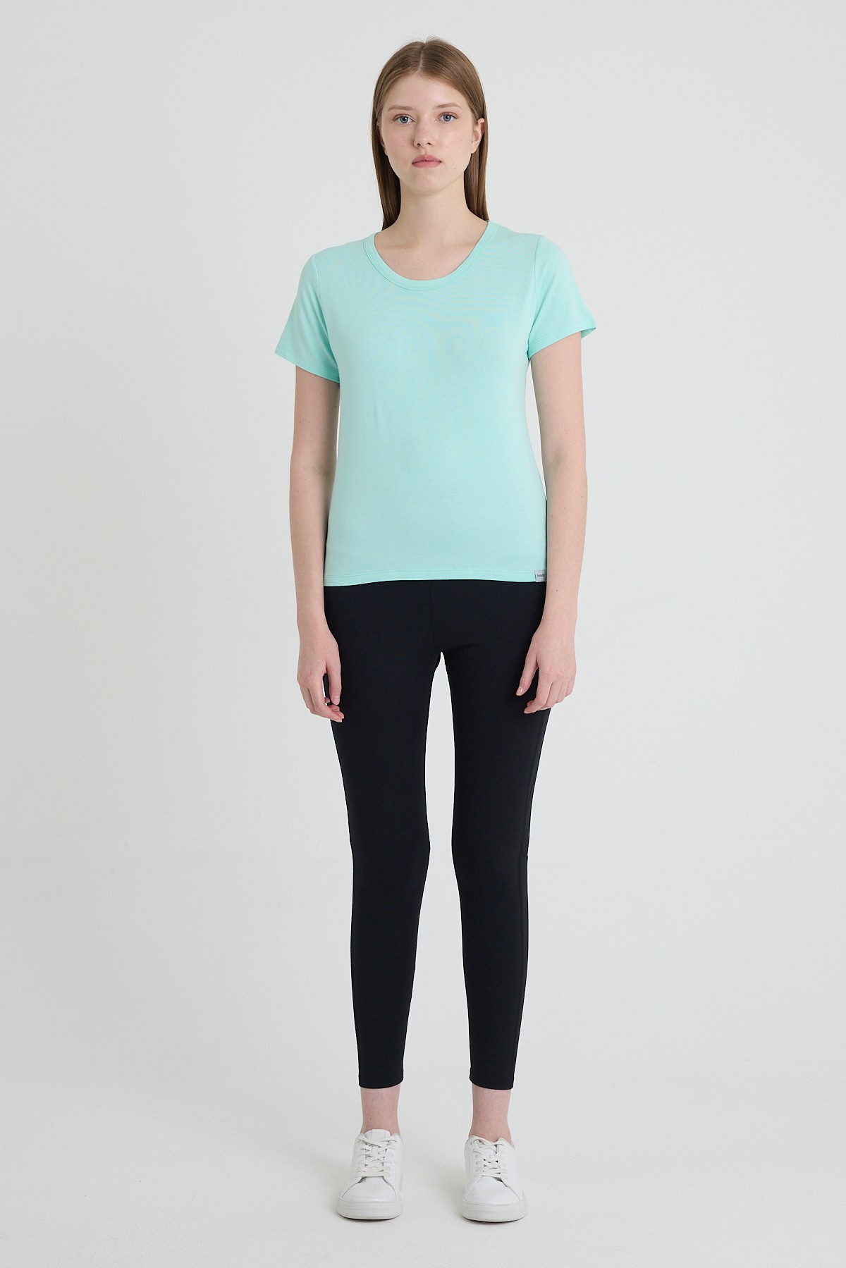 Sıfır Yaka Bambu Kadın Tişört - Mint Green