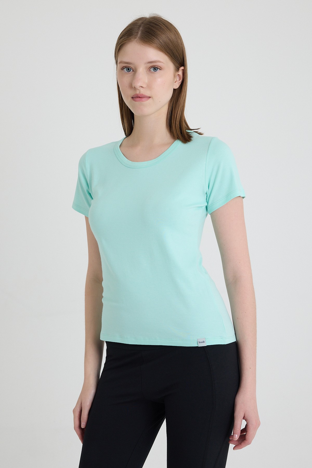 Sıfır Yaka Bambu Kadın Tişört - Mint Green
