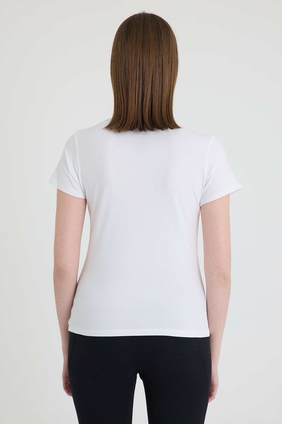 Sıfır Yaka Bambu Kadın Tişört - Solid White