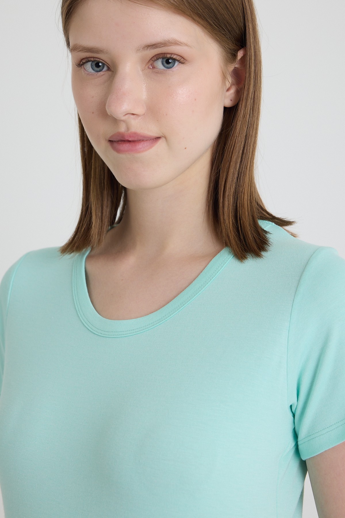 Becky Sıfır Yaka Bambu Kadın Tişört - Mint Green