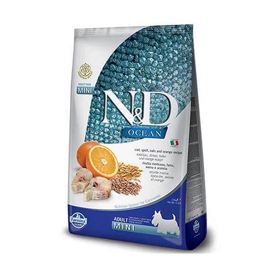 N&D DÜŞÜK TAHILLI BALIK-PORTAKALLI MİNİ YETİŞKİN KÖPEK MAMASI 2.5KG