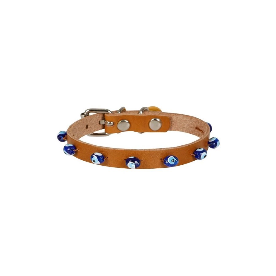 BONCUKLU DERİ KEDİ TASMASI 23 CM
