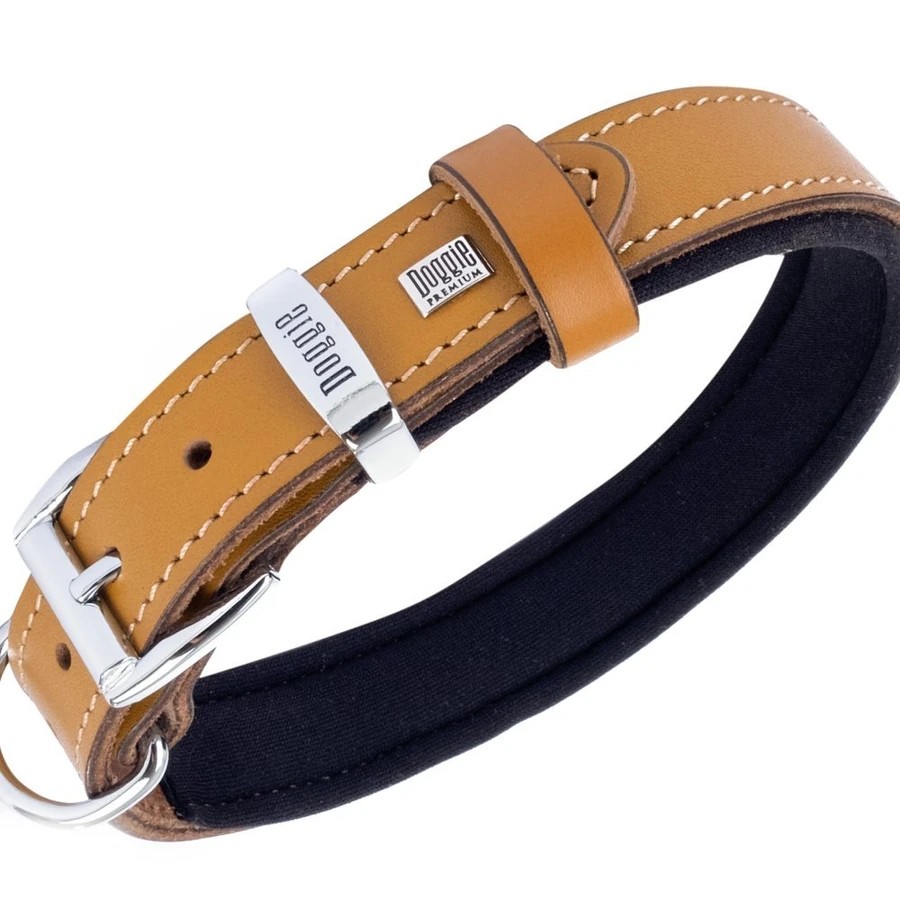 DOGGİE PATİLİ DERİ BOYUN TASMASI M 2,5X37-45CM KARAMEL