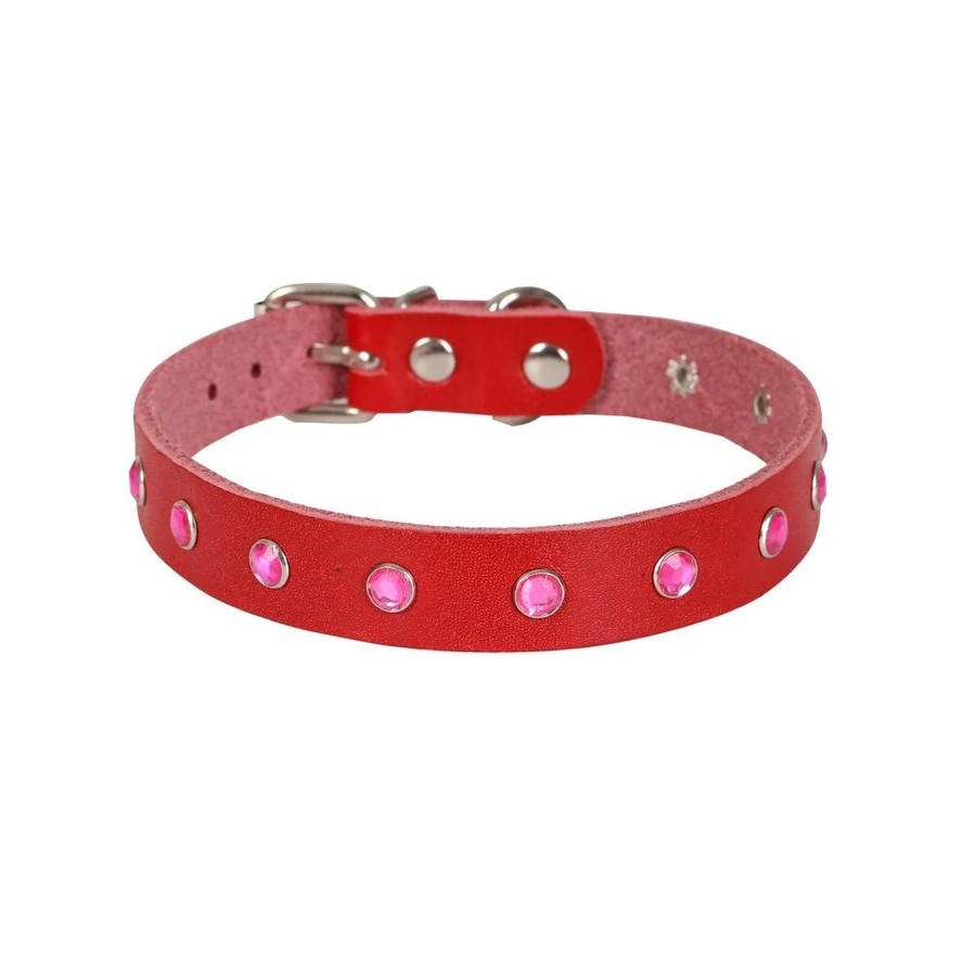 TAŞLI DERİ KEDİ TASMASI KIRMIZI 1,5X26-31CM