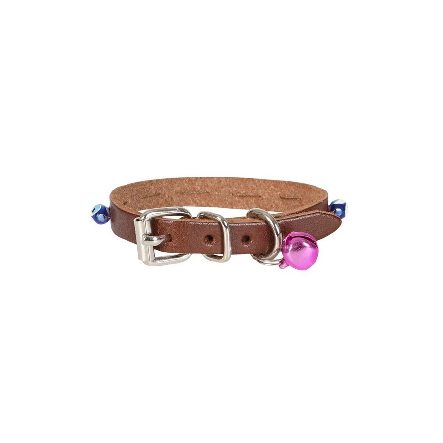 BONCUKLU DERİ KEDİ TASMASI KAHVE 20CM