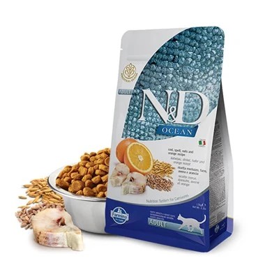 N&D OCEAN DÜŞÜK TAHILLI BALIKLI PORTAKALLI YETİŞKİN KEDİ MAMASI 5 KG