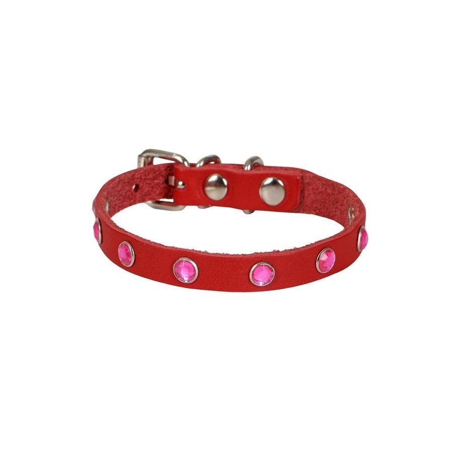 TAŞLI DERİ KEDİ TASMASI KIRMIZI 1X20-23CM