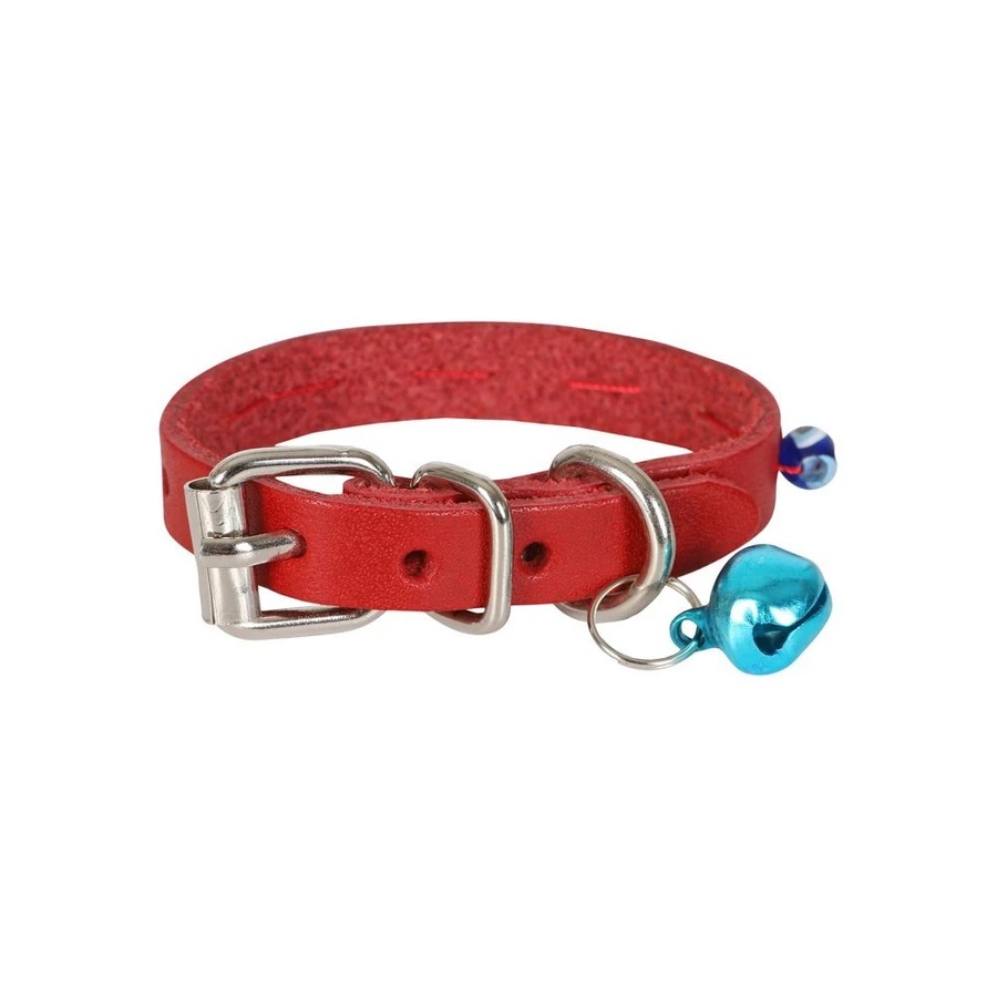 BONCUKLU DERİ KEDİ TASMASI KIRMIZI 16CM