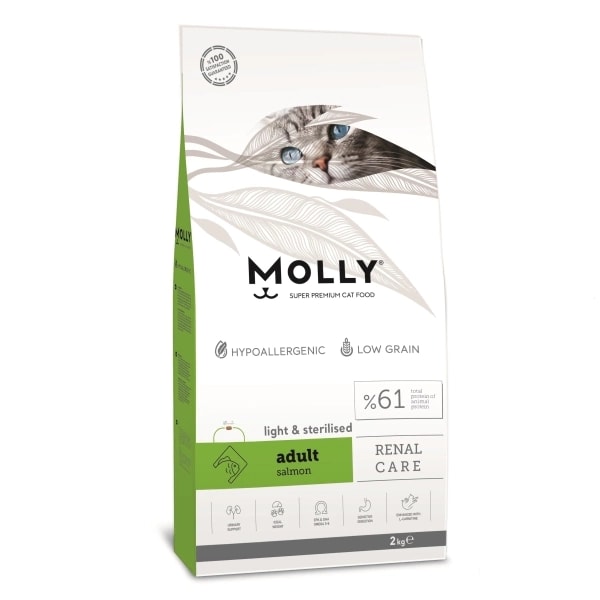 Molly Renal Care Hipoalerjenik Somonlu Düşük Tahıllı Kısırlaştırılmış Kedi Maması 2kg