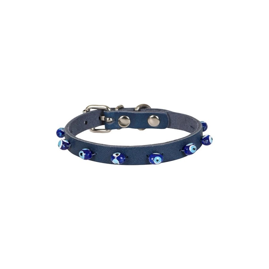 BONCUKLU DERİ KEDİ TASMASI ROYAL MAVİ 23CM