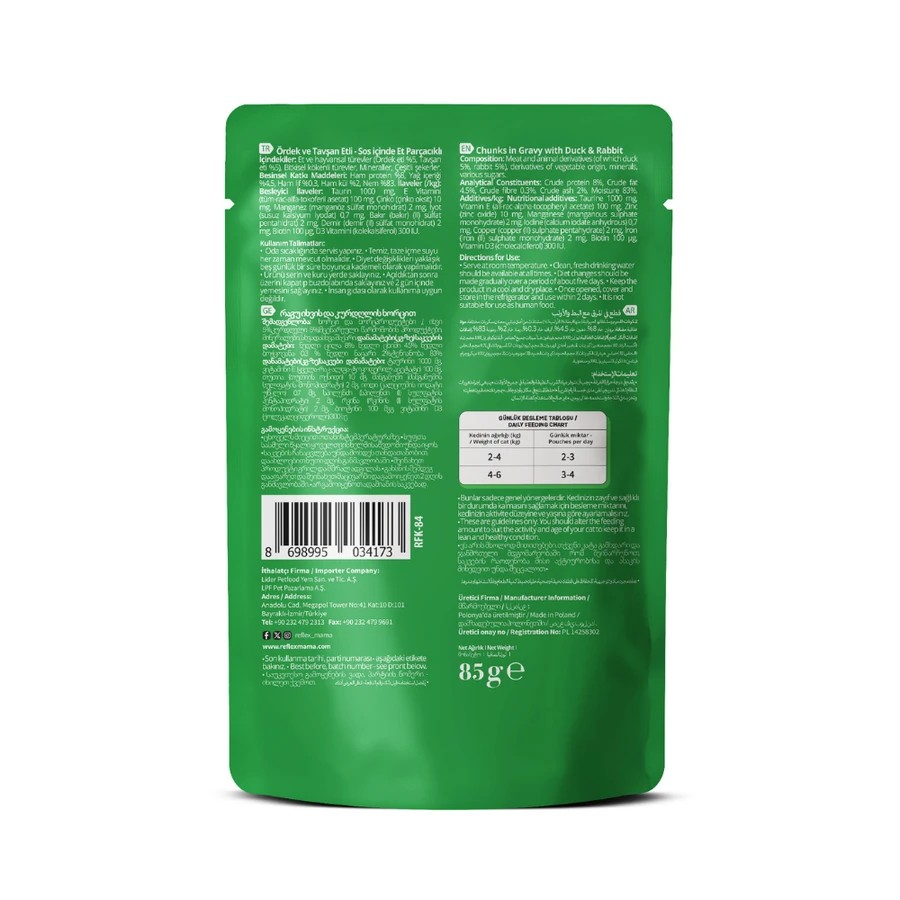 REFLEX PLUS ÖRDEKLİ TAVŞANLI YETİŞKİN KEDİ MAMASI 85 GR