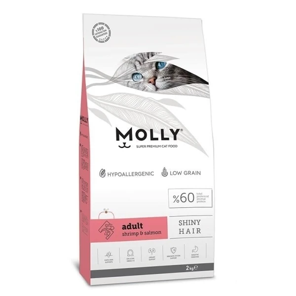 Molly Shiny Hair Somonlu ve Karidesli Düşük Tahıllı Yetişkin Kedi Maması 2kg