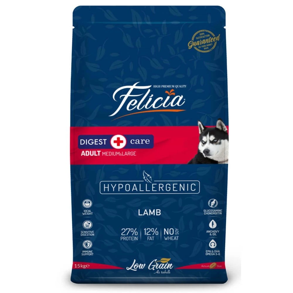 FELİCİA DÜŞÜK TAHILLI HYPOALLERGENIC KUZU ETLİ YETİŞKİN KÖPEK MAMASI 15 KG