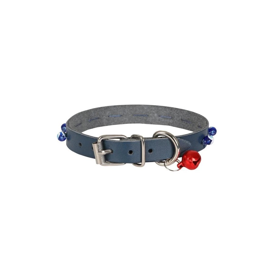 BONCUKLU DERİ KEDİ TASMASI ROYALMAVİ 1,2X23-27CM