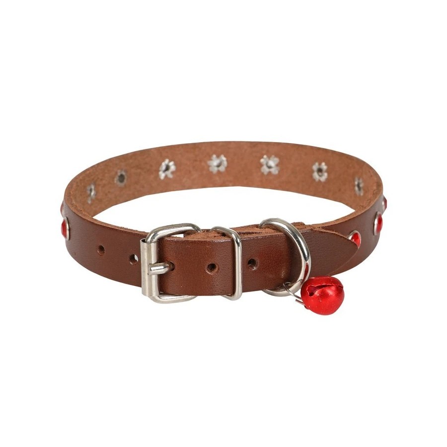 TAŞLI DERİ KEDİ TASMASI KAHVE 1,5X26-31CM