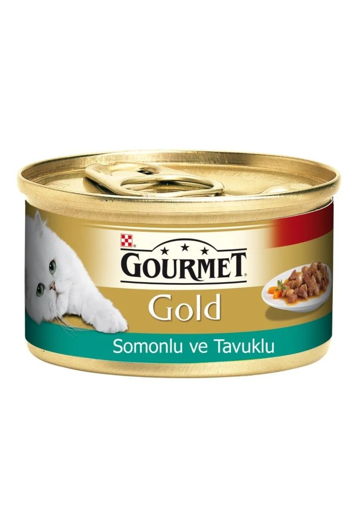 GOURMET GOLD PARCA ETLİ VE SOSLU SOMON VE TAVUKLU KEDİ KONSERVE MAMASI 85 GR