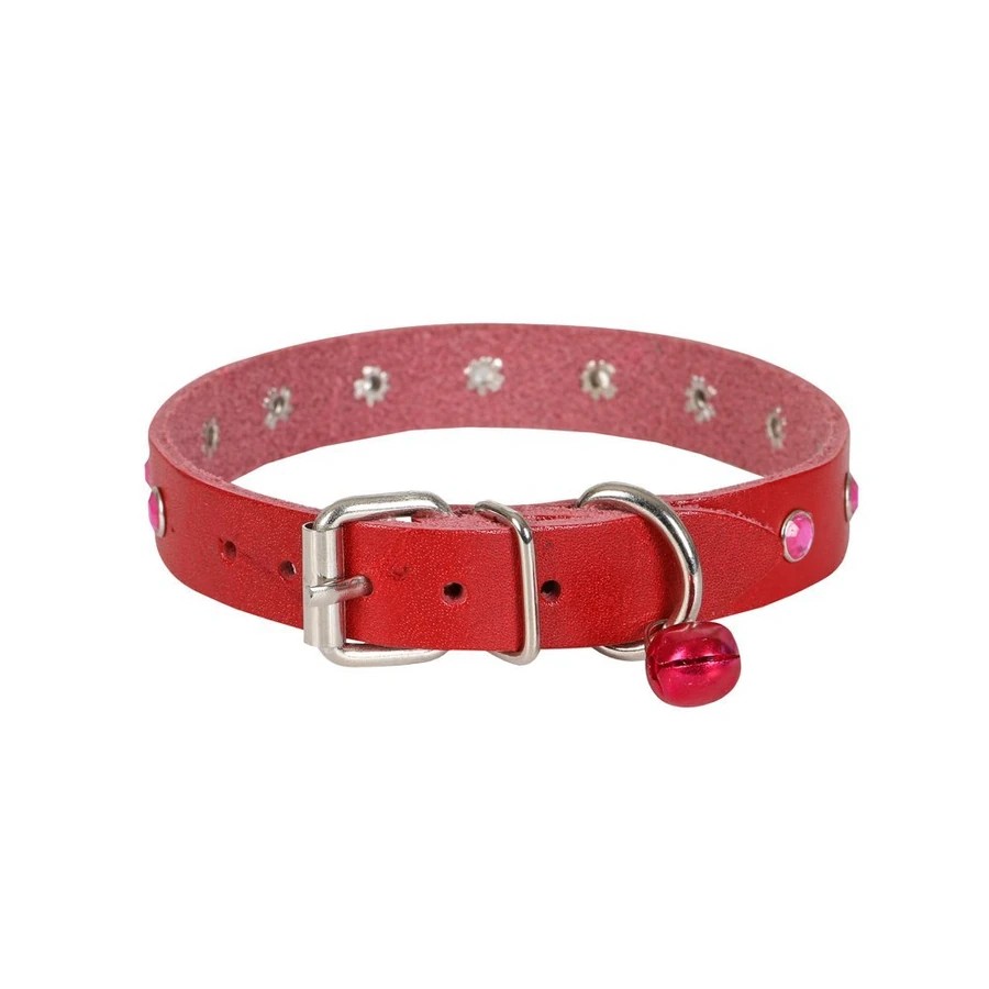 TAŞLI DERİ KEDİ TASMASI KIRMIZI 1,5X26-31CM