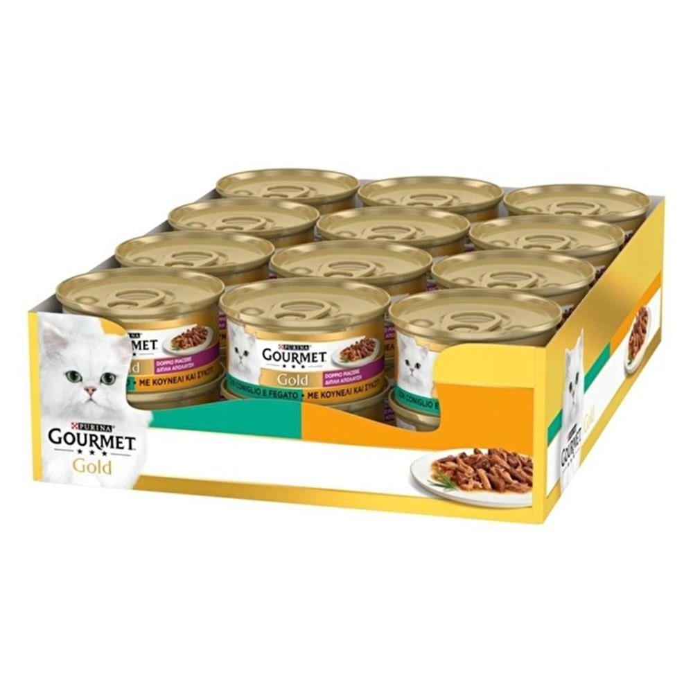 Gourmet Gold Çifte Lezzet Ciğerli ve Tavşanlı Yetişkin Kedi Konservesi 85gr x 24 Adet