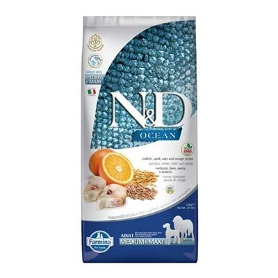 N&D OCEAN DÜŞÜK TAHILLI BALIK PORTAKALLI YETİŞKİN KÖPEK MAMASI 12KG