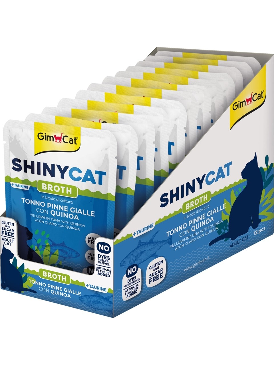 Gimcat Shinycat Pouch Sarı Yüzgeçli Ton Balıklı ve Kinoalı Yetişkin Kedi Yaş Mama 70 gr x 12 Adet