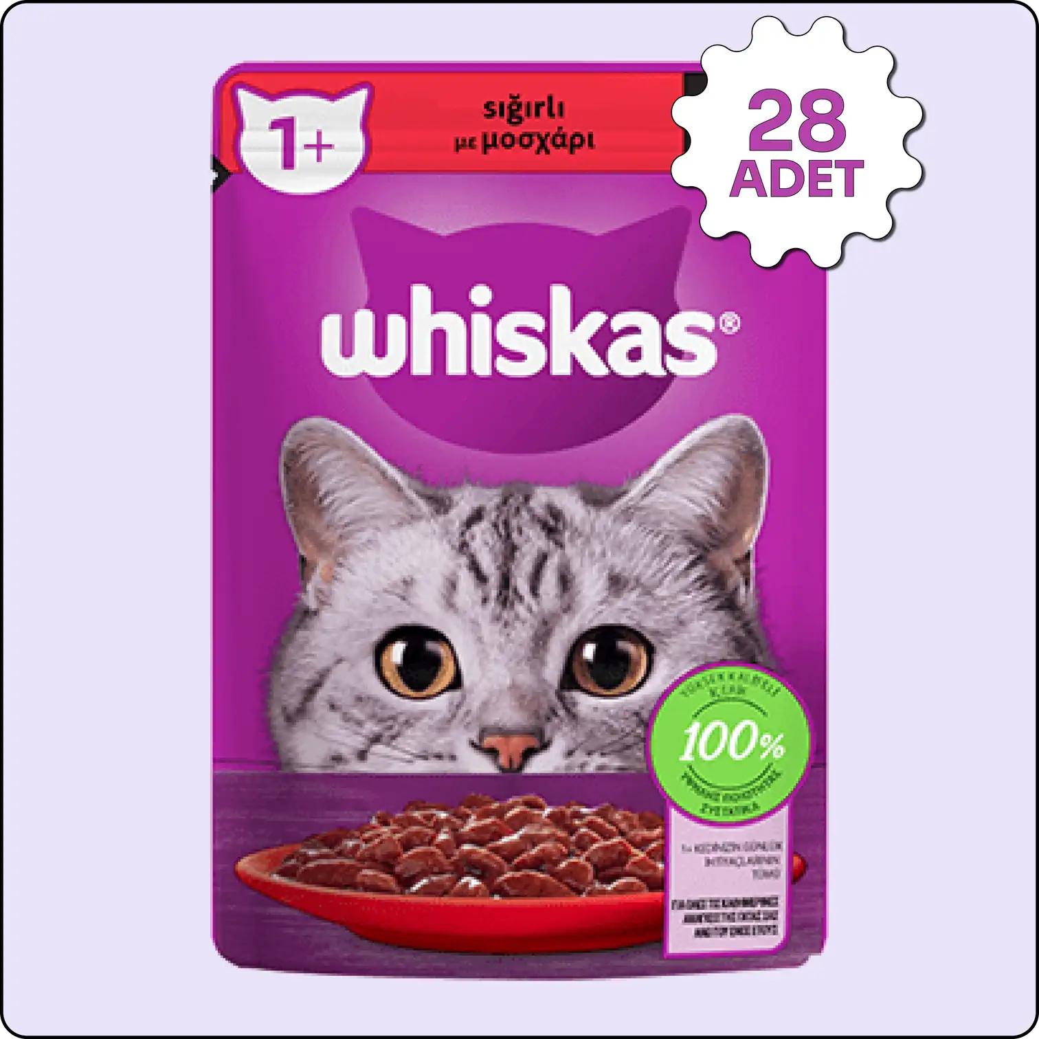 Whiskas Pouch Sos İçinde Sığır Etli Yetişkin Kedi Konservesi 85 gr 28 Adet