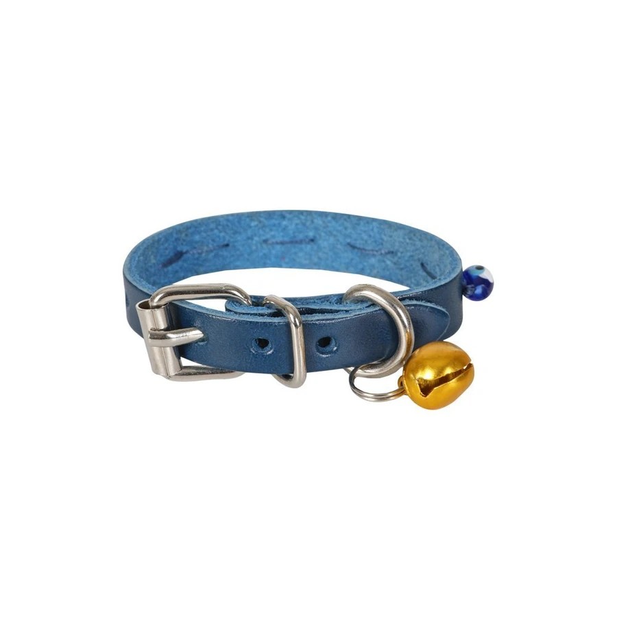 BONCUKLU DERİ KEDİ TASMASI ROYALMAVİ 1X12-16CM