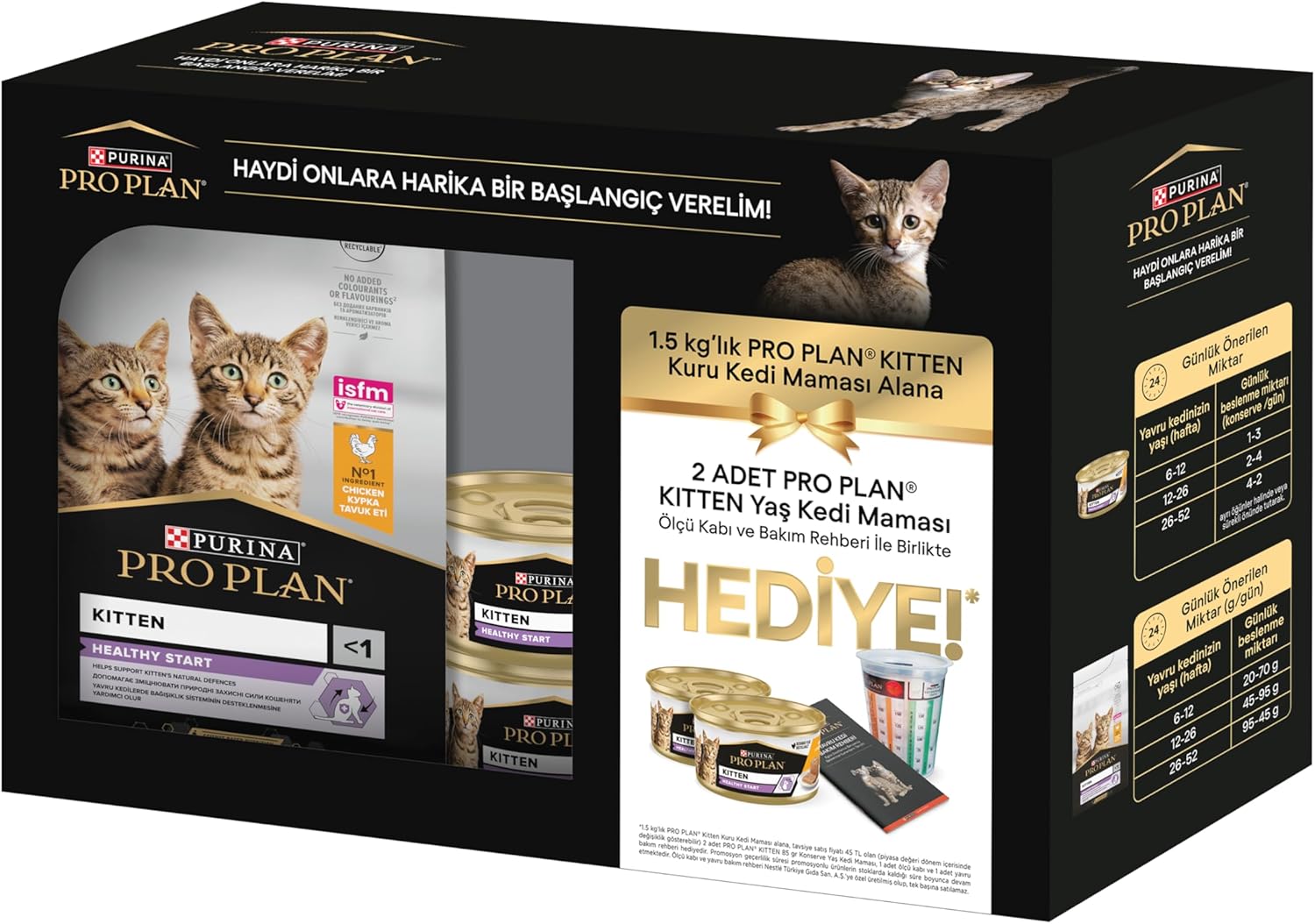 Pro Plan Yavru Kediler İçin Tavuk Etli Kuru Mama 1.5 Kg + Purina Pro Plan Yaş Yavru Kedi Maması 85 Gram