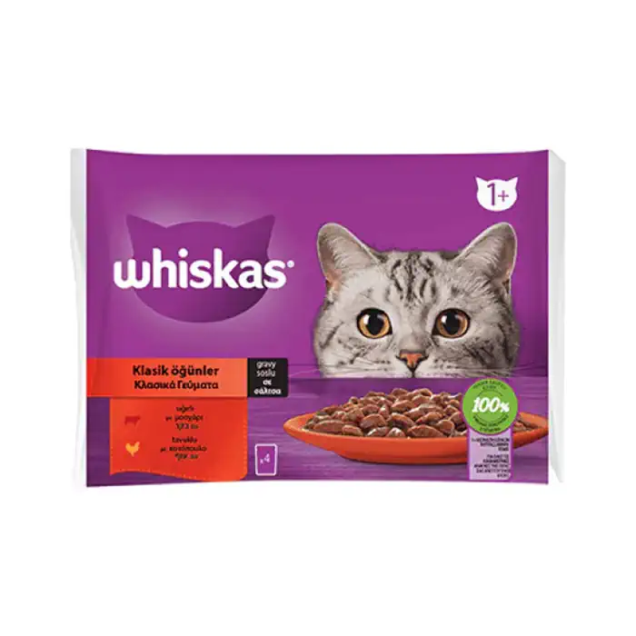 Whiskas Pouch Sos İçinde Sığırlı ve Tavuklu Yetişkin Kedi Konservesi 85gr x 4 13 Adet