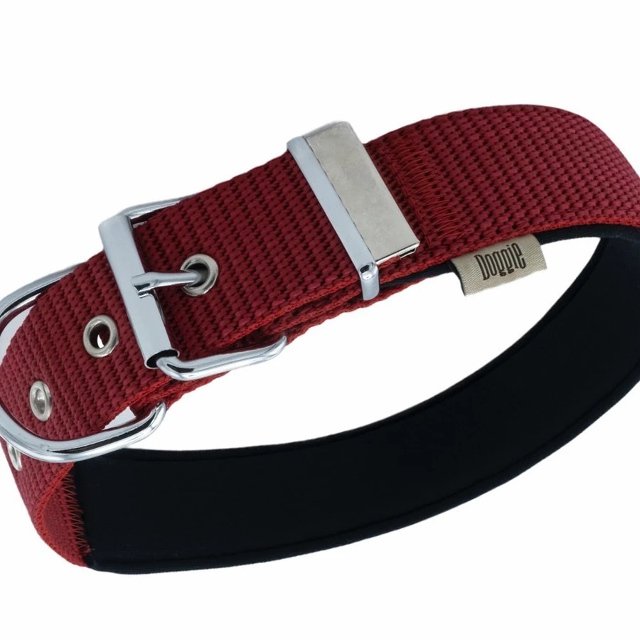 DOGGİE COMFORT YUMUŞAK DOKUMA KÖPEK TASMASI M 2,5X37-45CM KIRMIZI