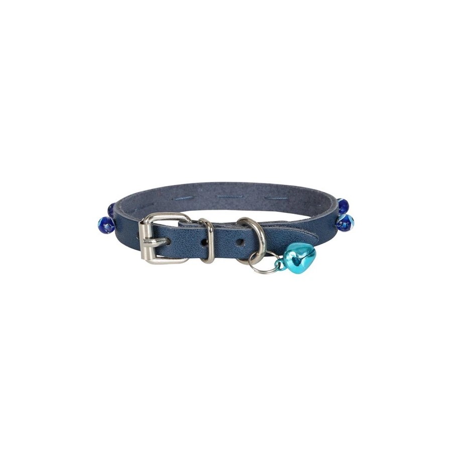 BONCUKLU DERİ KEDİ TASMASI ROYAL MAVİ 23CM