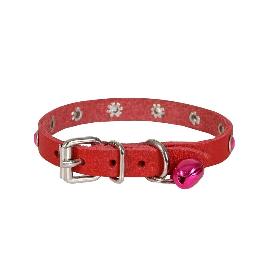 TAŞLI DERİ KEDİ TASMASI KIRMIZI 1X20-23CM