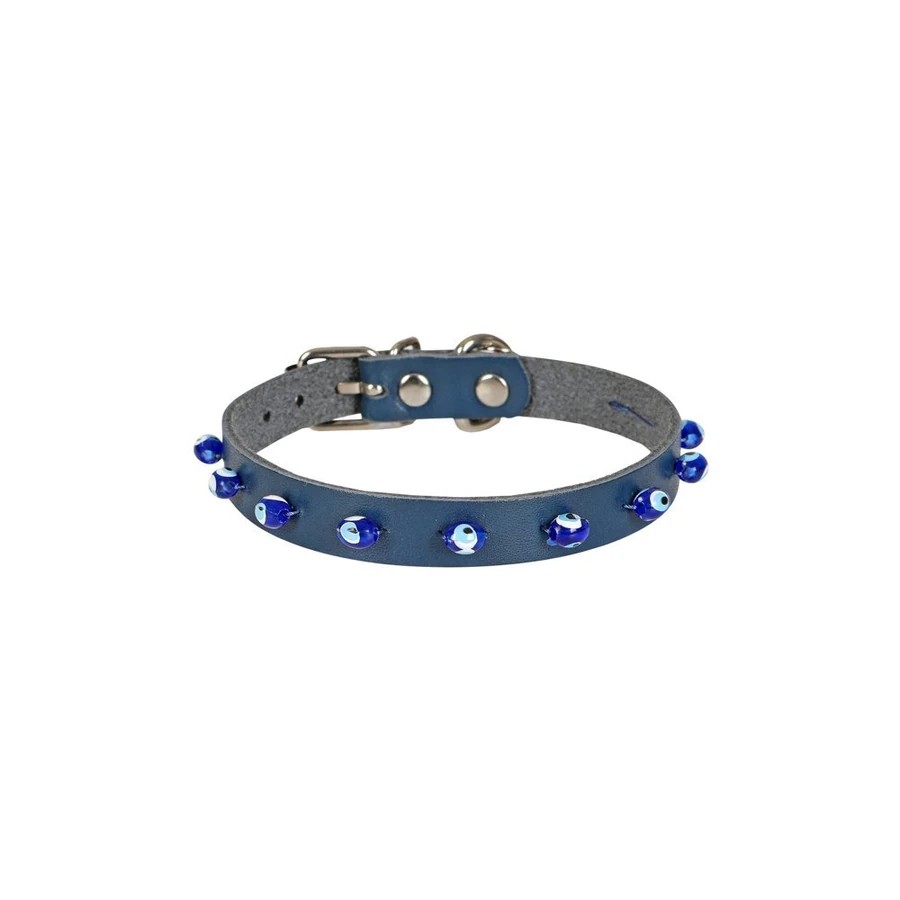 BONCUKLU DERİ KEDİ TASMASI ROYALMAVİ 1,2X23-27CM