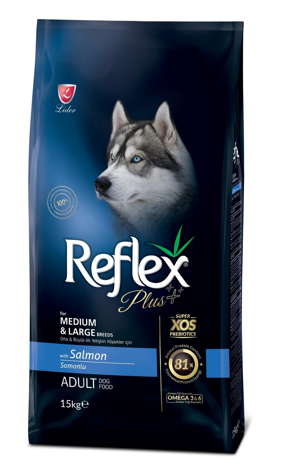 REFLEX PLUS SOMONLU BÜYÜK VE ORTA IRK KÖPEK MAMASI 15 KG